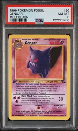 1999 Pokemon Fossil Gengar #20 1ST Edition PSA 8 NM-MT - Image 1