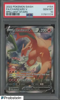 2022 Pokemon SWSH Brilliant Stars #154 Charizard v Fa PSA 10 GEM MINT - Image 1