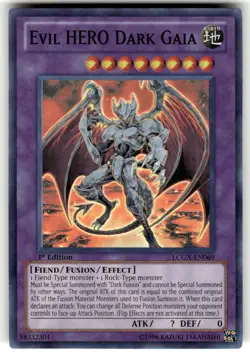 YUGIOH EVIL HERO DARK GAIA LCGX-EN069 SUPER 1ST Edition NM - Image 1