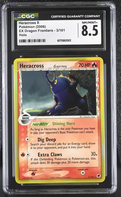 CGC 8.5 Heracross 2006 EX Dragon Frontiers 3/101 Holo Pokemon Card - Image 1