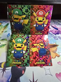 Pokemon Mario & Luigi Pikachu Merry Christmas Card Database rainbow foil Version - Image 1
