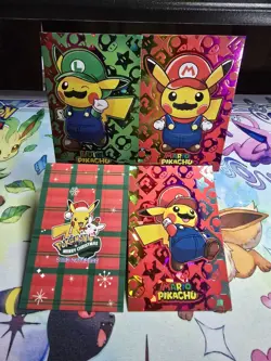 Pokemon Mario & Luigi Pikachu Merry Christmas Card Database rainbow foil Version - Image 2