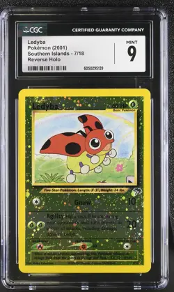 CGC 9 MINT Ledyba 2001 Southern Islands 7/18 Reverse Holo SWIRL Pokemon Card - Image 1