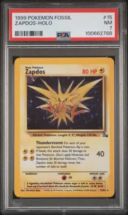1999 POKEMON FOSSIL #15 ZAPDOS-HOLO PSA 7 - Image 1