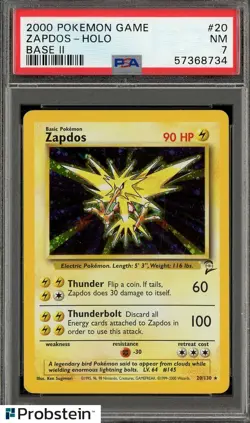 2000 Pokemon Base II #20 Zapdos - Holo PSA 7 NM - Image 1