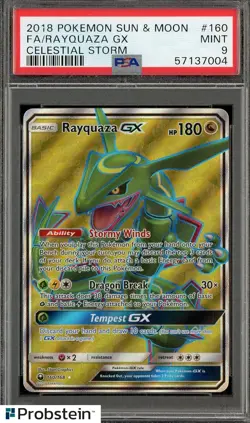 2018 Pokemon Sun & Moon Celestial Storm #160 FA Rayquaza Gx PSA 9 MINT - Image 1