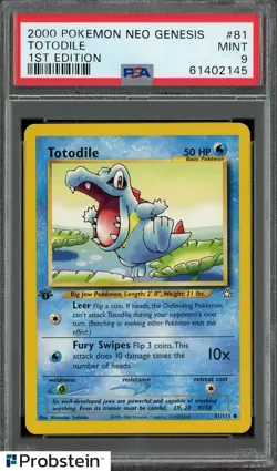 2000 Pokemon Neo Genesis 1st Edition #81 Totodile PSA 9 MINT - Image 1