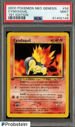 2000 Pokemon Neo Genesis 1st Edition #56 Cyndaquil PSA 9 MINT - Image 1