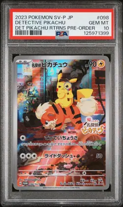 2023 POKEMON JPN SV-P PROMO #098 DETECTIVE PIKACHU PSA 10 - Image 1