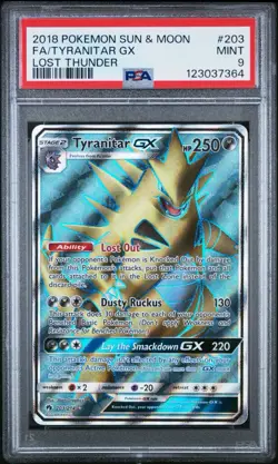 Pokemon TCG Tyranitar GX (Full Art) 203/214 Sm-Lost Thunder Holo - PSA 9 - Image 1