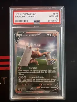 Pokemon Go Conkeldurr v Holo Alternate Full Art PSA 10 Gem Mint 074/078 2022 - Image 1