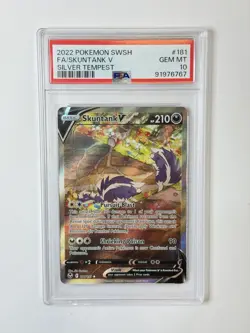 2022 Pokemon SWSH Silver Tempest #181 FA/ SKUNTANK V PSA 10 ** RE6767 - Image 1