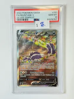 2022 Pokemon SWSH Silver Tempest #181 FA/ SKUNTANK V PSA 10 ** RE6767 - Image 3
