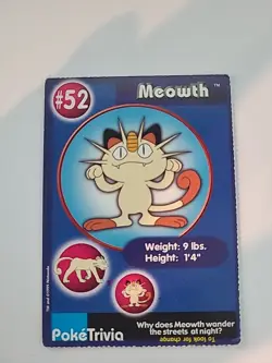Pokemon Card Poke Trivia Meowth #52. Burger King Movie Promo 1998 - Image 1