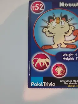Pokemon Card Poke Trivia Meowth #52. Burger King Movie Promo 1998 - Image 2