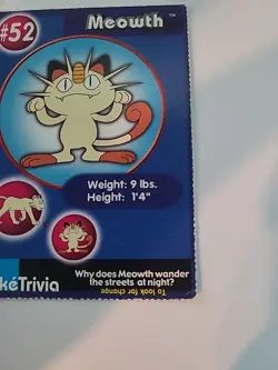 Pokemon Card Poke Trivia Meowth #52. Burger King Movie Promo 1998 - Image 5