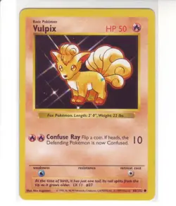 1999 Pokemon VULPIX Base Set SHADOWLESS BLUE DOT ERROR Misprint 68/102 WoTC - LP - Image 1