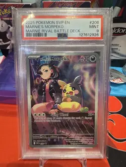 2025 POKEMON SVP EN-SV BLACK STAR PROMO #206 MARNIE'S MORPEKO PSA 9 - Image 1