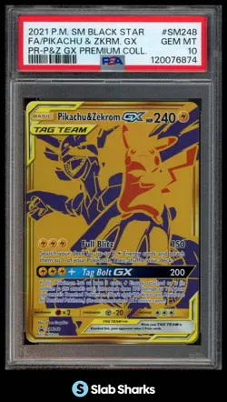 2021 POKEMON BLACK STAR PROMOS #SM248 PIKACHU ZEKROM GX FULL ART TAG TEAM PSA 10 - Image 1