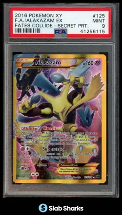 2016 POKEMON XY FATES COLLIDE #125/124 ALAKAZAM EX FULL ART SECRET RARE PSA 9 - Image 1