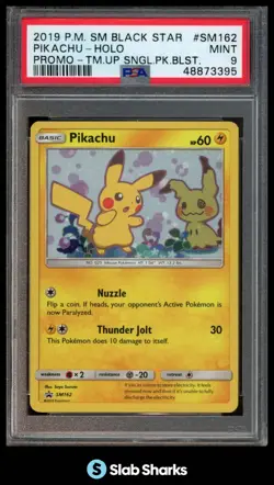 2019 POKEMON SM BLACK STAR PROMOS #SM162 PIKACHU HOLO TEAM UP BLISTERS PSA 9 - Image 1