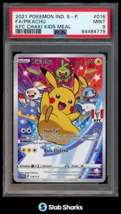 2021 POKEMON INDIAN #016/S-P PIKACHU FULL ART KFC CHAKI KIDS MEAL PSA 9 - Image 1