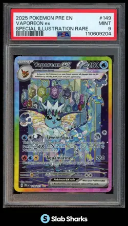 2025 POKEMON PRE EN #149/131 VAPOREON EX SPECIAL ILLUSTRATION RARE PSA 9 - Image 1
