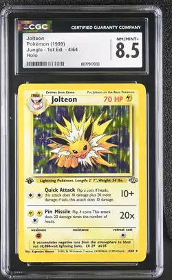 CGC 8.5 Jolteon 1999 Jungle 1st Edition 4/64 Holo Pokemon Card - Image 1