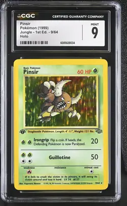 CGC 9 MINT Pinsir 1999 Jungle 1st Edition 9/64 Holo Pokemon Card - Image 1