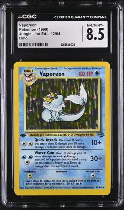 CGC 8.5 Vaporeon 1999 Jungle 1st Edition 12/64 Holo Pokemon Card - Image 1