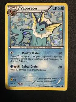 Pokemon TCG Vaporeon Black Star Promos BW89 Holo Card Light Play - Image 1