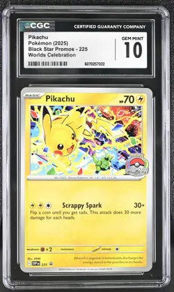 CGC 10 Pikachu SVP 225 Worlds Celebration Promo Pokemon Card - Image 1