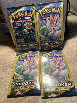 Pokemon 2019 Unbroken Bonds 3 Card Booster Pack Lot Of 4 Factory Sealed - Image 1
