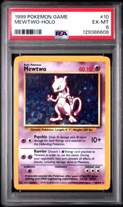1999 Pokemon Game Base Set Unlimited #10 Mewtwo Holo PSA 6 EX-MT - Image 1