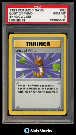 1999 POKEMON SET SHADOWLESS #93/102 GUST OF WIND PSA 10 - Image 1