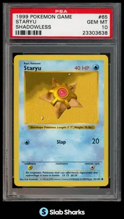 1999 POKEMON SET SHADOWLESS #65/102 STARYU PSA 10 - Image 1
