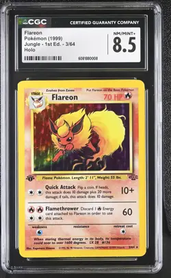 CGC 8.5 Flareon 1999 Jungle 1st Edition 3/64 Holo Pokemon Card - Image 1