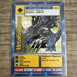 MetalGreymon BO-01 unlimited Digimon Card NM Digi-Battle 2000 Bandai CCG - Image 1