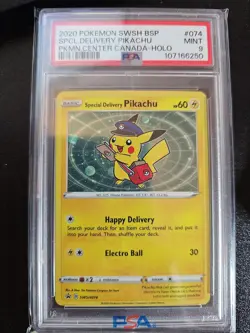2020 Pokemon Black Star Promo #074 Special Delivery Pikachu Canada Holo PSA 9 - Image 1