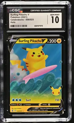 SURFING PIKACHU V Celebrations Holo #008 CGC 10 Pokemon [Nostalgium] - Image 1