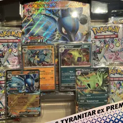 Pokemon TCG Prismatic Evolutions Lucario Ex + Tyranitar Ex Premium Collection - Image 2