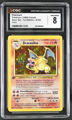 CGC 8 FRENCH Charizard 1999 Base Set 1st Edition 4/102 Holo Pokemon Card - Image 1