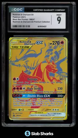 2021 POKEMON SM BLACK STAR PROMOS #SM247 RESHIRAM & CHARIZARD GX TAG TEAM CGC 9 - Image 1