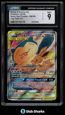 2019 POKEMON SM BLACK STAR PROMOS #SM169 EEVEE & SNORLAX GX TAG TEAM CGC 9 - Image 1