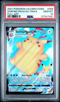 PSA 10 GEM MINT Surfing Pikachu VMAX Celebrations Full Art 2021 009/025 Pokemon - Image 1