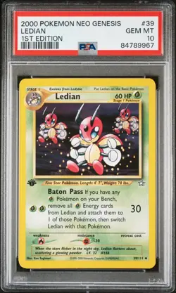 2000 POKEMON NEO GENESIS 1ST ED #39 LEDIAN PSA 10 - Image 1