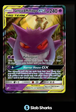 2019 POKEMON SUN & MOON TEAM UP #53/181 GENGAR MIMIKYU ULTRA RARE HOLO - Image 1