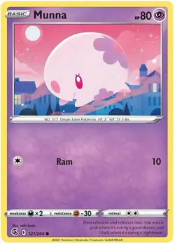 x4 Munna - 121/264 - Common - Reverse Holo Pokemon SS08 Fusion Strike M/NM - Image 1
