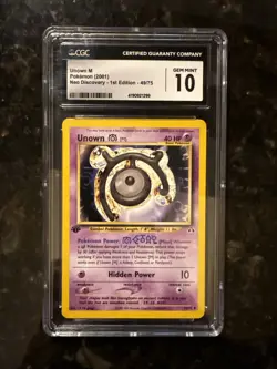 Pokemon Unown M 1st Ed CGC 10 Neo Discovery - Image 1