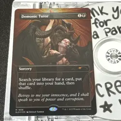Demonic Tutor (Rainbow Foil) Secret Lair Drop Foil in hand - Image 1